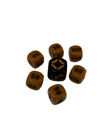 CONJUNTO COM SETE DADOS MARCADORES D6 - DESTINOS BRILHANTES