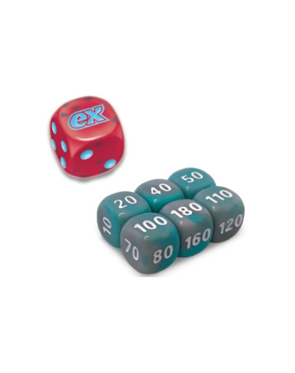 CONJUNTO COM SETE DADOS MARCADORES D6 - FENDA PARADOXAL - VERMELHO E AZUL